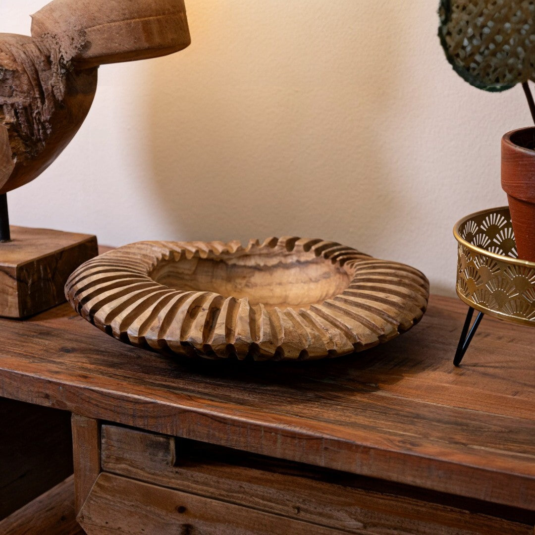 S/TASCHE GERIS IN TEAK RICICLATO CM Ø 35X7 (PEZZI UNICI - NON RIP. IN SERIE)