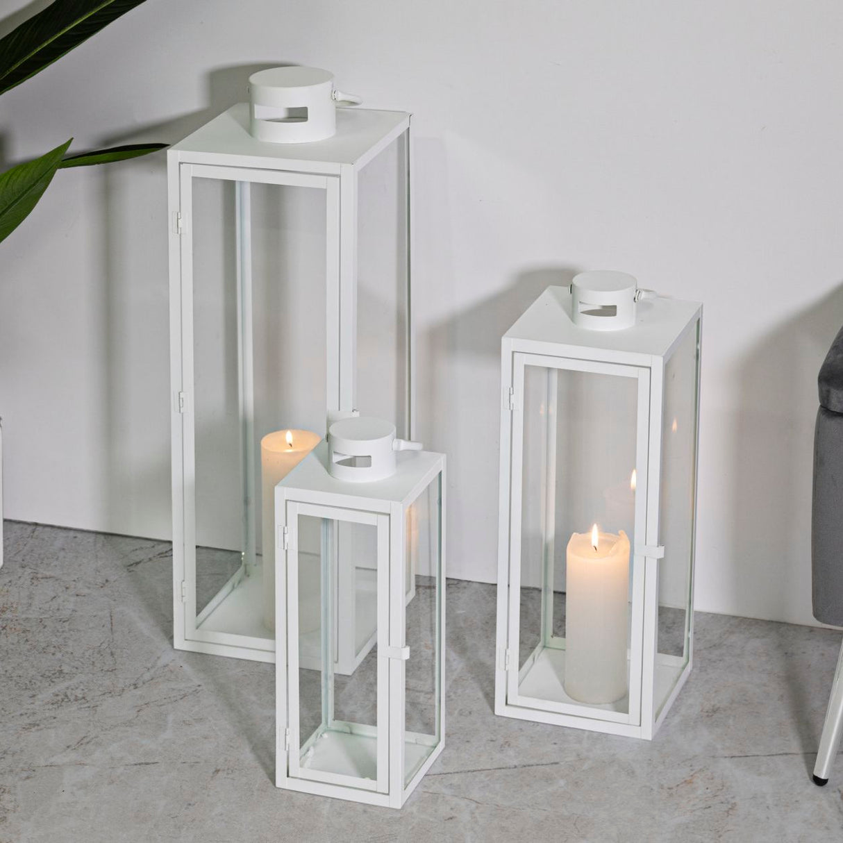 LANTERNE WHITE SET 3 PZ CM 22X22X66-18X18X49,5-14X14X39