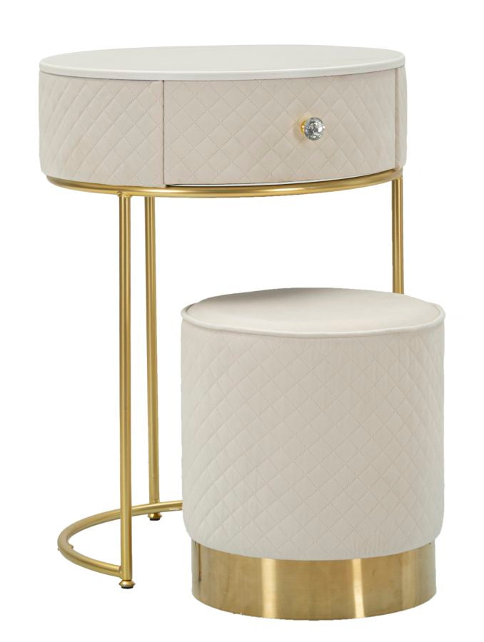 COMODINO/TOLETTA C/PUFF VELLIT CREMA CM Ø 52X70 - Ø 36X39