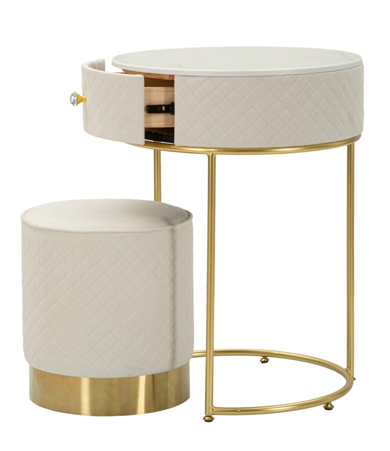 COMODINO/TOLETTA C/PUFF VELLIT CREMA CM Ø 52X70 - Ø 36X39
