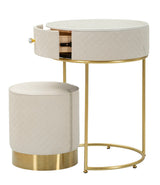COMODINO/TOLETTA C/PUFF VELLIT CREMA CM Ø 52X70 - Ø 36X39