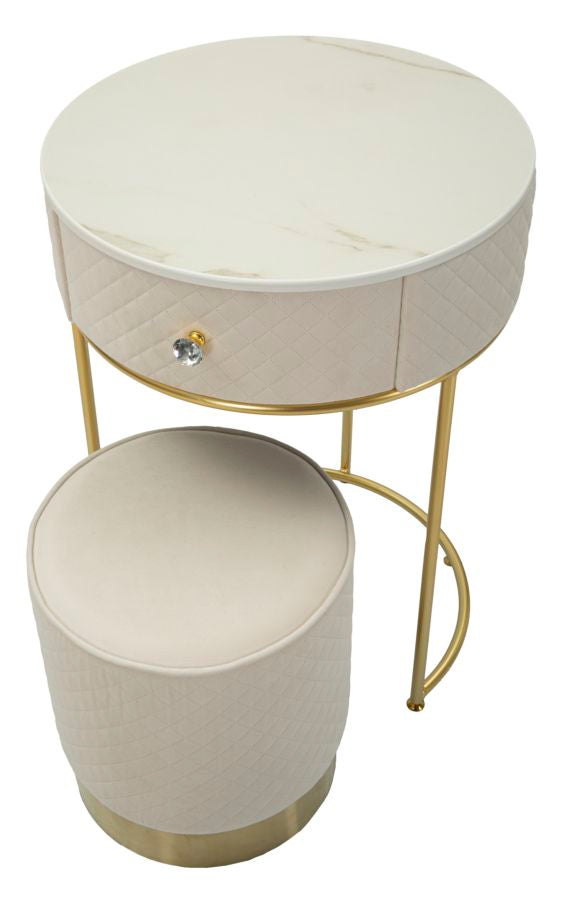 COMODINO/TOLETTA C/PUFF VELLIT CREMA CM Ø 52X70 - Ø 36X39