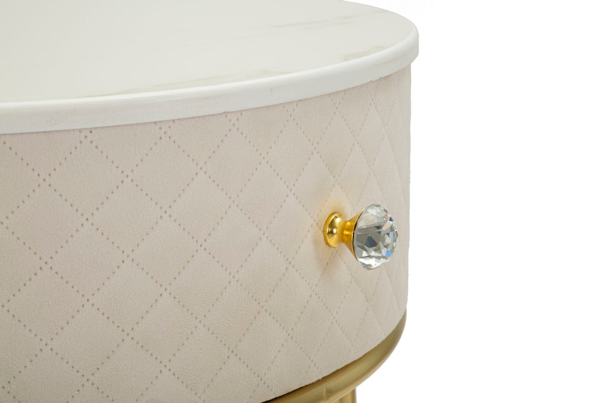 COMODINO/TOLETTA C/PUFF VELLIT CREMA CM Ø 52X70 - Ø 36X39