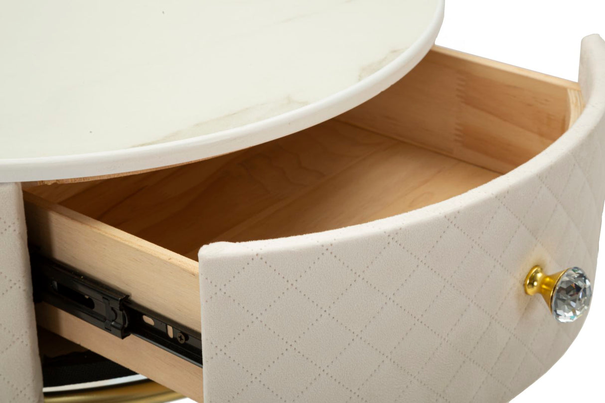COMODINO/TOLETTA C/PUFF VELLIT CREMA CM Ø 52X70 - Ø 36X39