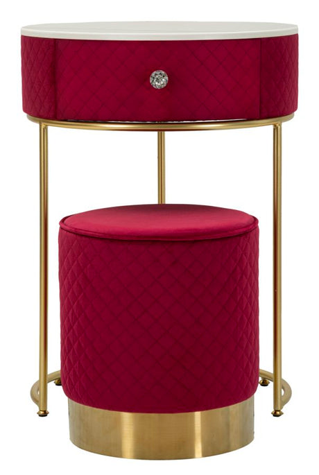 COMODINO/TOLETTA C/PUFF VELLIT ROSSO CM Ø 52X70 - Ø 36X39