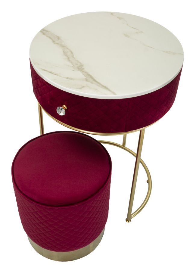 COMODINO/TOLETTA C/PUFF VELLIT ROSSO CM Ø 52X70 - Ø 36X39