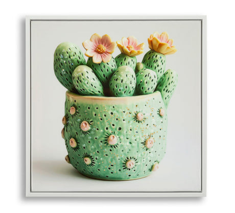 STAMPA SU TELA LACCATA C/CORNICE VASETTO CACTUS -A- CM 40X2