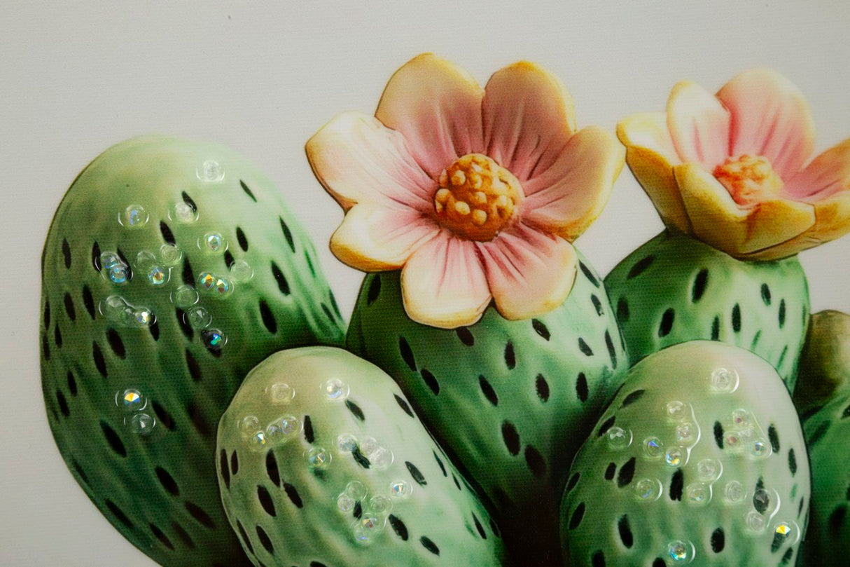 STAMPA SU TELA LACCATA C/CORNICE VASETTO CACTUS -A- CM 40X2,8X40