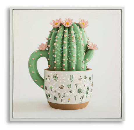 STAMPA SU TELA LACCATA C/CORNICE VASETTO CACTUS -B- CM 40X2