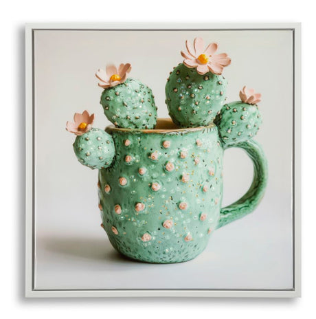 STAMPA SU TELA LACCATA C/CORNICE VASETTO CACTUS -C- CM 40X2