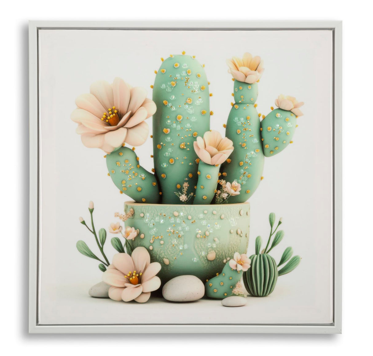 STAMPA SU TELA LACCATA C/CORNICE VASETTO CACTUS -D- CM 40X2