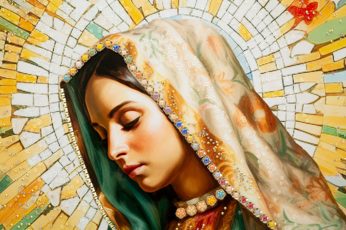 DIPINTO SU TELA LACCATO MADONNA -A- C/CORNICE CM 72X4X102