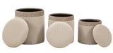 PUFF C/CONTENITORE CORTINA CREMA SET 3 PZ CM Ø 40,5X49,5-35X42-31X38