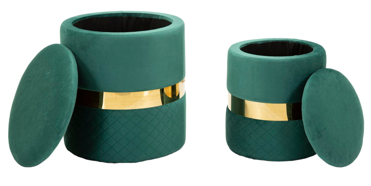 PUFF C/CONTENITORE SHEFFILD VERDE SET 2 PZ CM Ø 37X42-28X35