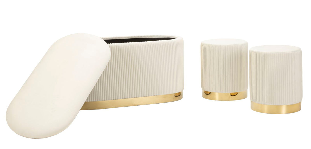 PANCA C/CONTENITORE E SGABELLI SHOPY CREMA SET 3 PZ CM 80X37X42-29X35