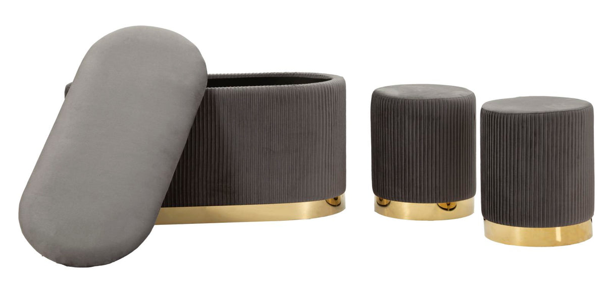 PANCA C/CONTENITORE E SGABELLI SHOPY GRIGIA SET 3 PZ CM 80X37X42-29X35