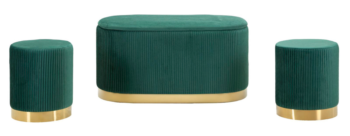 PANCA C/CONTENITORE E SGABELLI SHOPY VERDE SET 3 PZ CM 80X37X42-29X35
