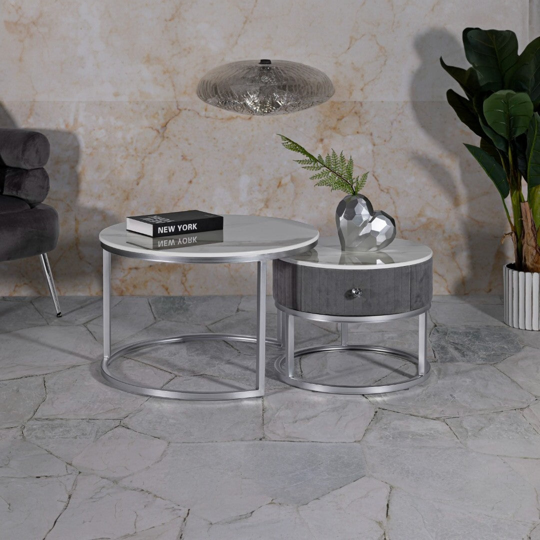 TAVOLI DA CAFFE' GREYS COPPIA CM Ø 70X45-50X40