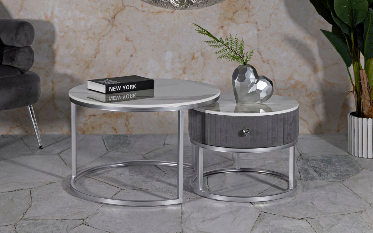 TAVOLI DA CAFFE' GREYS COPPIA CM Ø 70X45-50X40