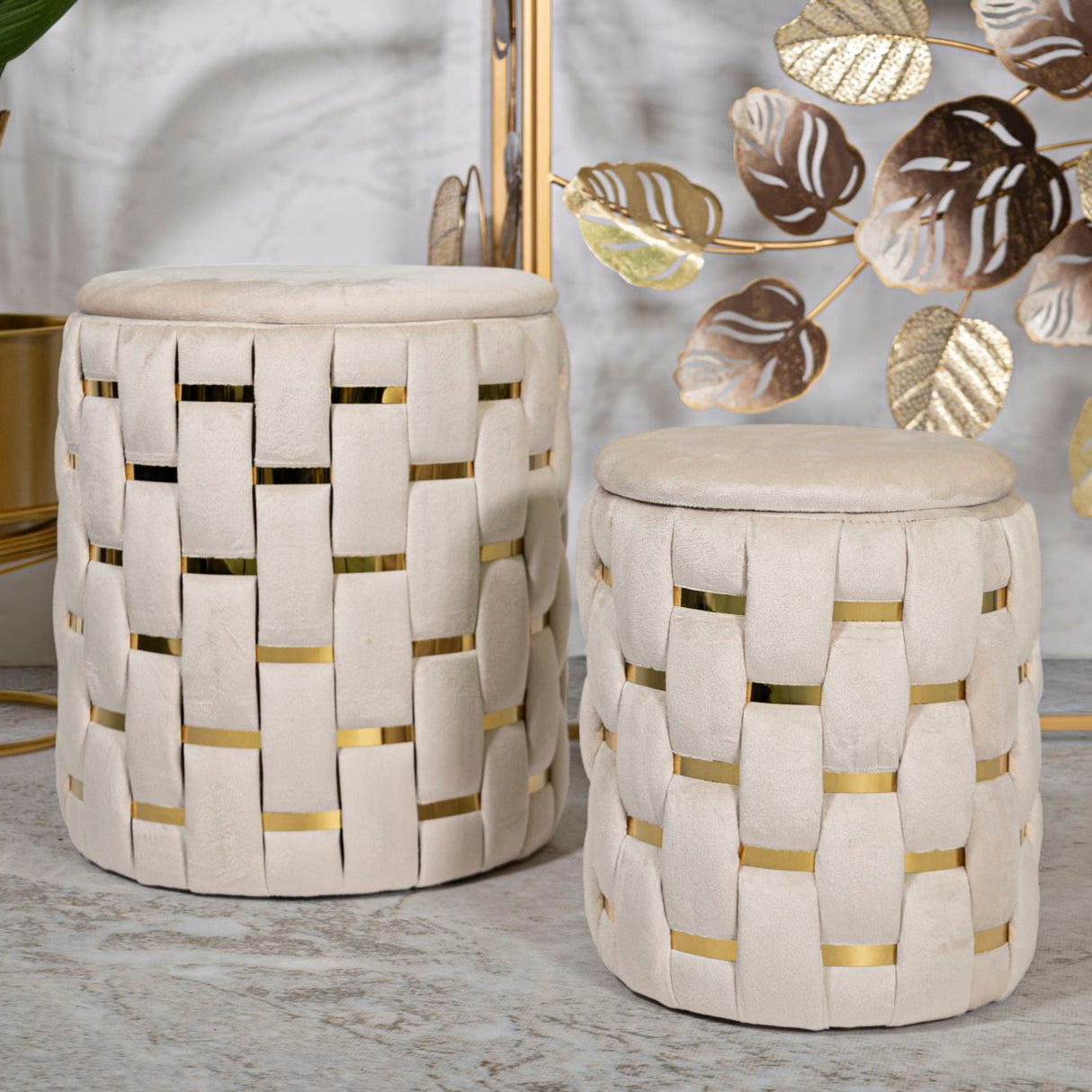 PUFF C/CONTENITORE SHANTY CREMA SET 2 PZ CM Ø 37X42-28X35