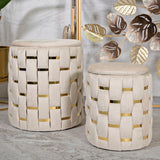 PUFF C/CONTENITORE SHANTY CREMA SET 2 PZ CM Ø 37X42-28X35