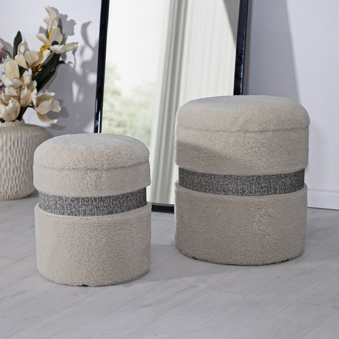 PUFF C/CONTENITORE SAINT-MORITZ CREMA SET 2 PZ CM Ø 40X47-32X38