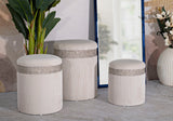 PUFF C/CONTENITORE CORTINA CREMA SET 3 PZ CM Ø 40,5X49,5-35X42-31X38