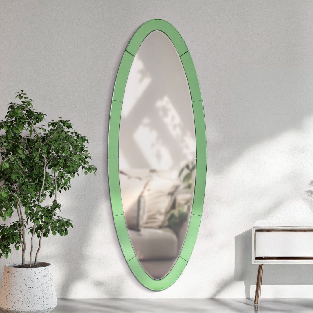 SPECCHIO DA MURO OSLO VERDE CM 55X2X150 (MISURA SPECCHIO CM 42,5X137,5)