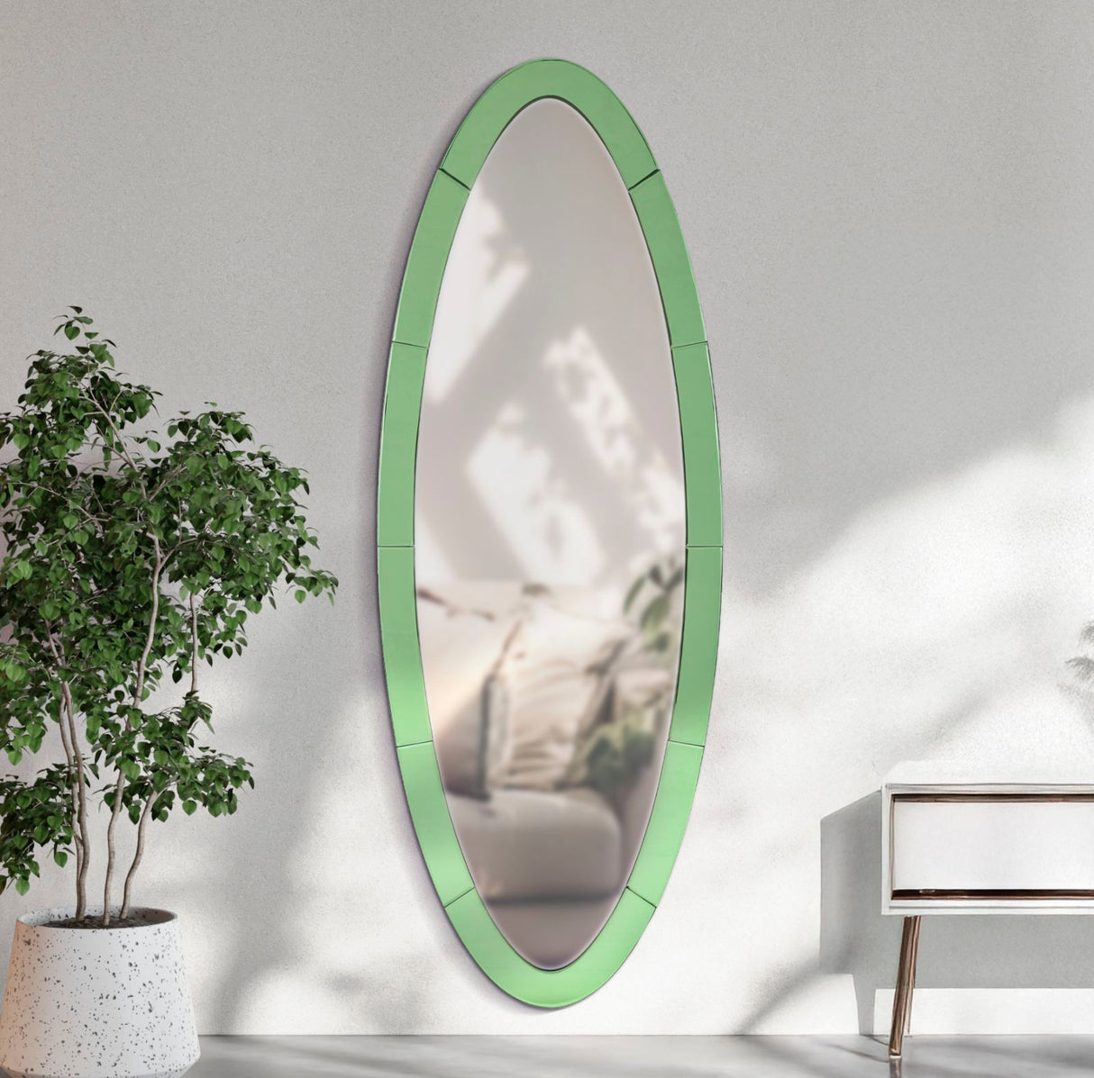 SPECCHIO DA MURO OSLO VERDE CM 55X2X150 (MISURA SPECCHIO CM 42,5X137,5)