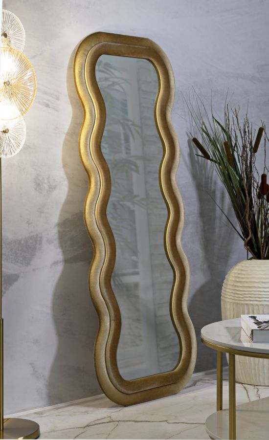 SPECCHIO DA MURO EMILY VELLUTO ORO CM 60X6X160 (MISURA SPECCHIO CM 42X144)