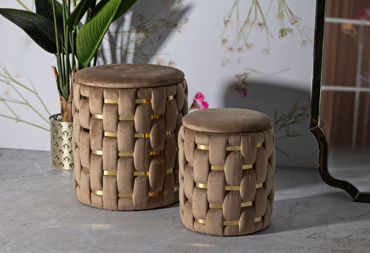 PUFF C/CONTENITORE SHANTY ORO SET 2 PZ CM Ø 37X42-28X35