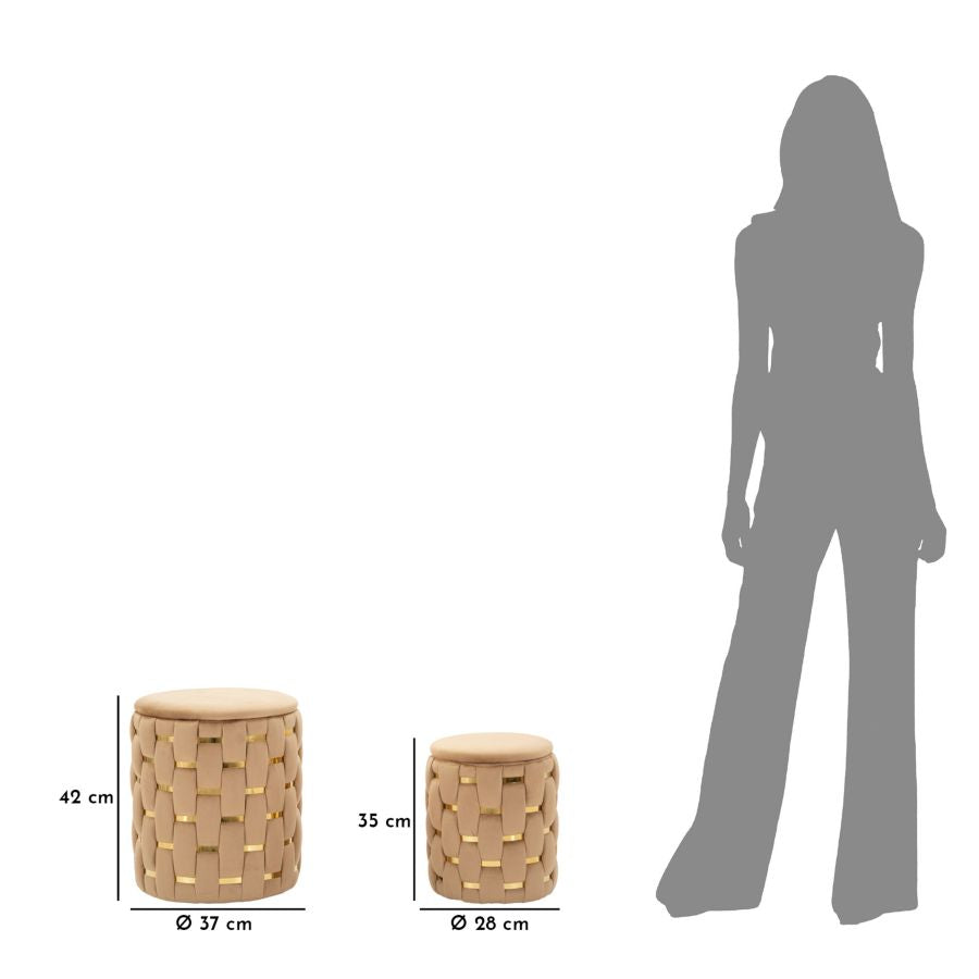 PUFF C/CONTENITORE SHANTY ORO SET 2 PZ CM Ø 37X42-28X35