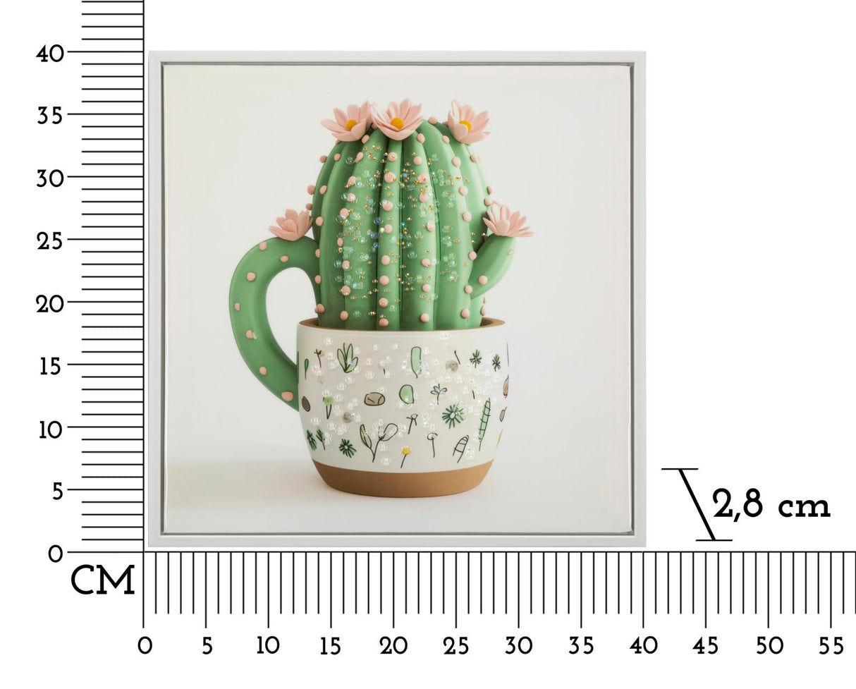 STAMPA SU TELA LACCATA C/CORNICE VASETTO CACTUS -B- CM 40X2,8X40