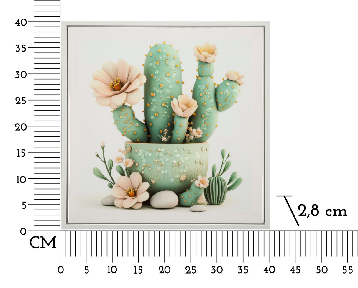 STAMPA SU TELA LACCATA C/CORNICE VASETTO CACTUS -D- CM 40X2,8X40