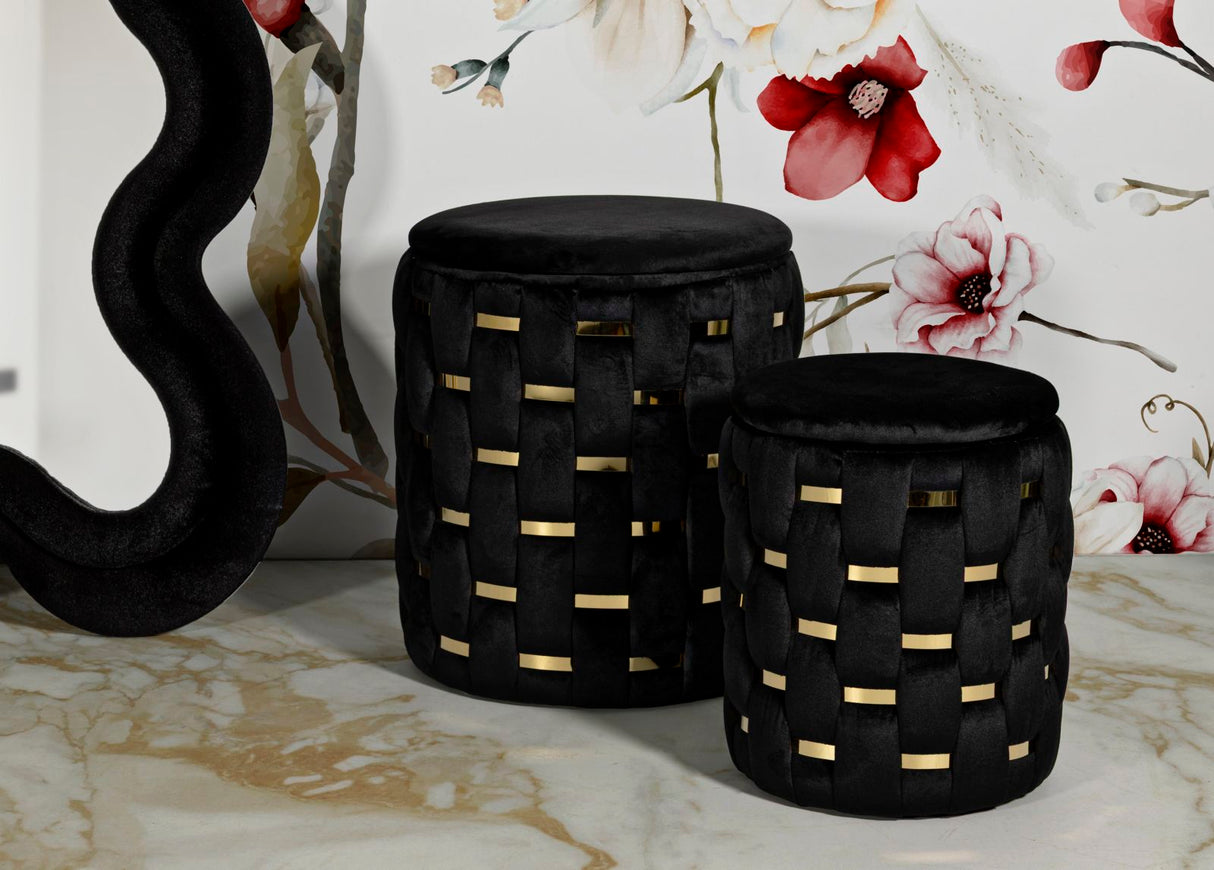 PUFF C/CONTENITORE SHANTY NERO SET 2 PZ CM Ø 37X42-28X35