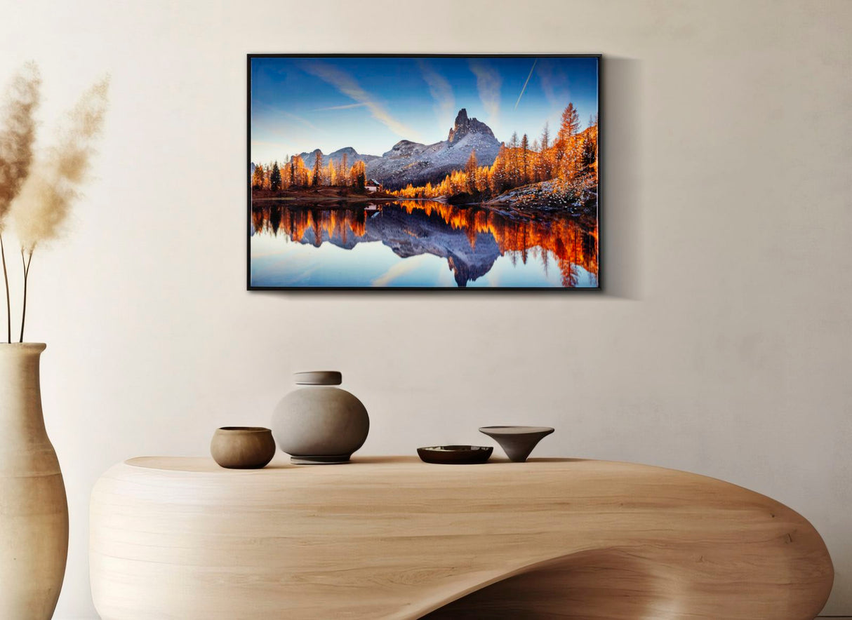 STAMPA SU TELA LACCATA C/CORNICE LAKE CM 90X4X60