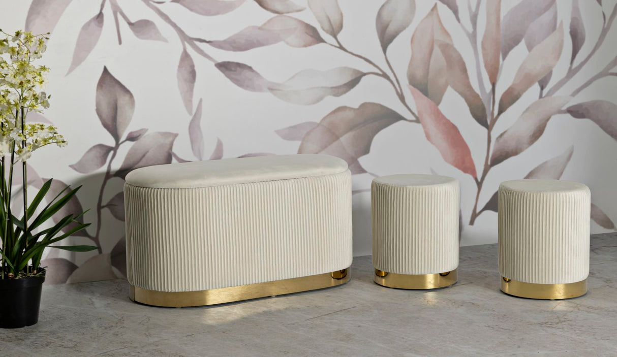 PANCA C/CONTENITORE E SGABELLI SHOPY CREMA SET 3 PZ CM 80X37X42-29X35