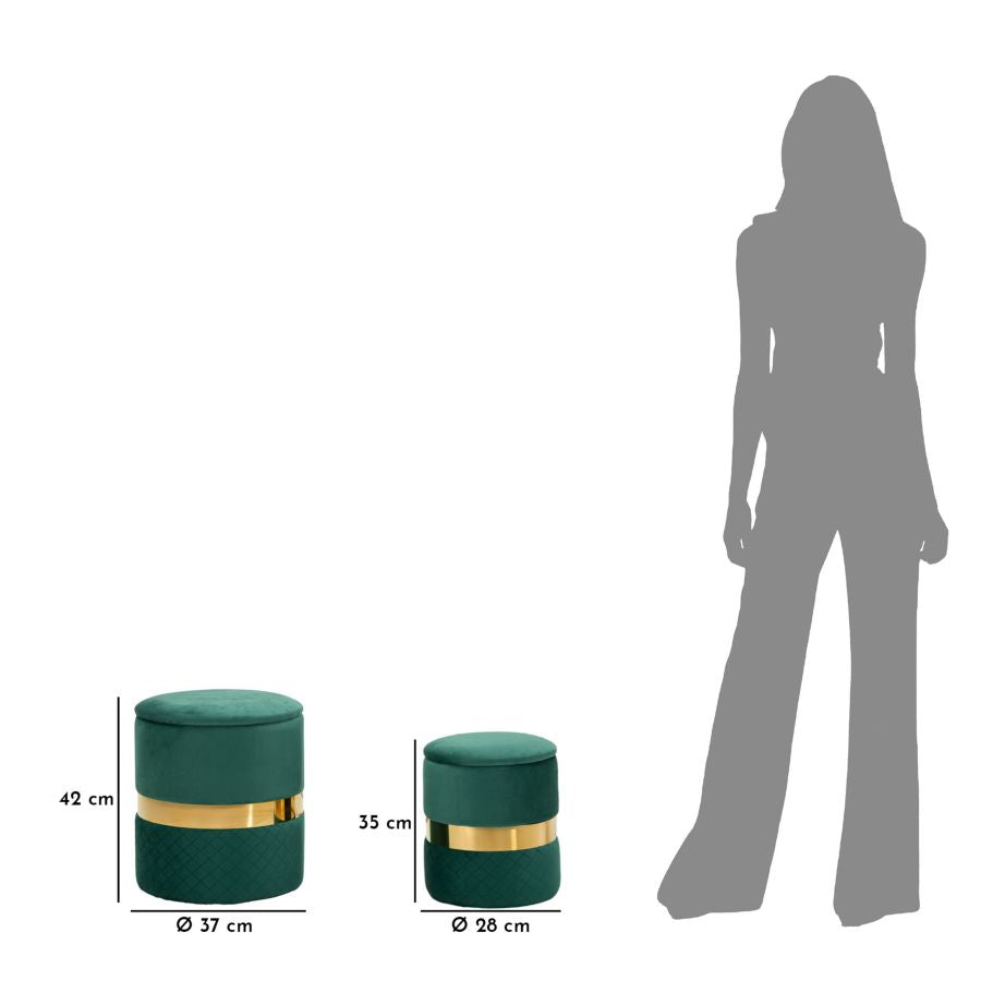 PUFF C/CONTENITORE SHEFFILD VERDE SET 2 PZ CM Ø 37X42-28X35