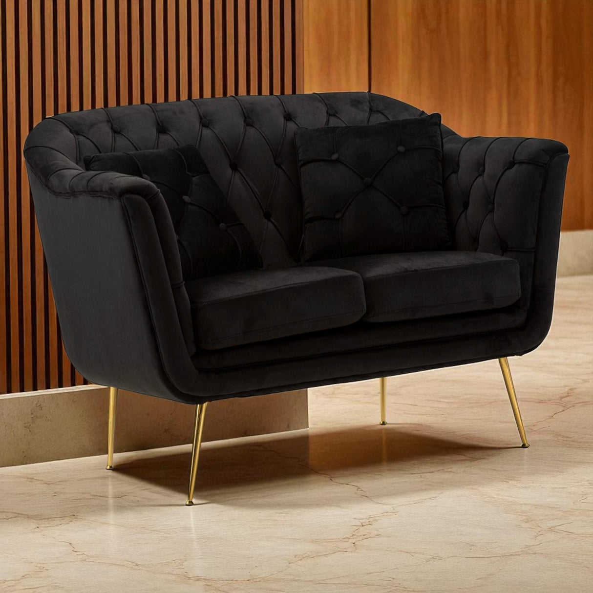 DIVANETTO BUDAPEST NERO C/CUSCINI CM 130X83X91