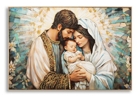 STAMPA DIPINTA SU TELA LACCATA NATIVITA' C/CORNICE CM 122X4X82