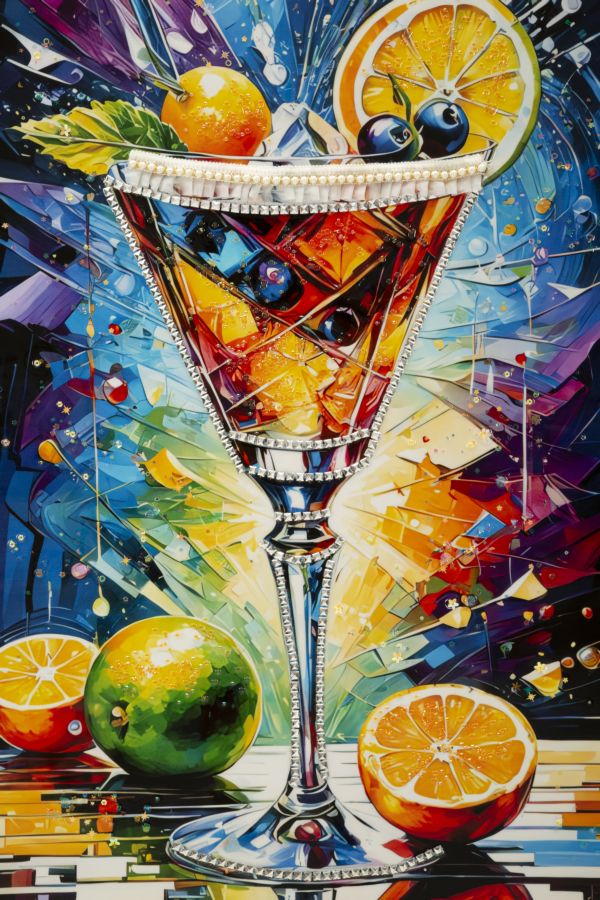STAMPA DECORATA SU TELA LACCATA C/CORNICE COCKTAIL -A- FERRETTI