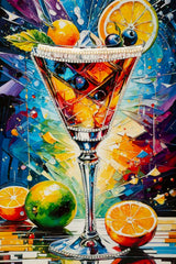 STAMPA DECORATA SU TELA LACCATA C/CORNICE COCKTAIL -A- FERRETTI