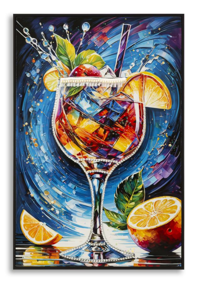 STAMPA DECORATA SU TELA LACCATA C/CORNICE COCKTAIL -B- CM 62X3