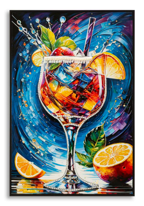 STAMPA DECORATA SU TELA LACCATA C/CORNICE COCKTAIL -B- CM 62X3