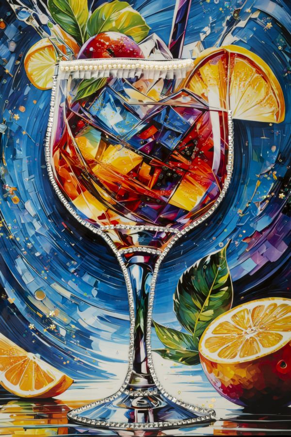 STAMPA DECORATA SU TELA LACCATA C/CORNICE COCKTAIL -B- FERRETTI