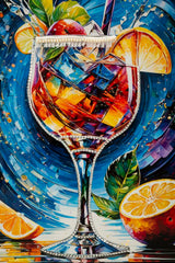 STAMPA DECORATA SU TELA LACCATA C/CORNICE COCKTAIL -B- FERRETTI
