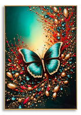 STAMPA DECORATA SU TELA LACCATA C/CORNICE BUTTERLY -B- CM 70X4X100
