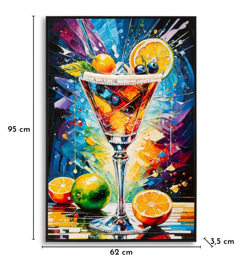 STAMPA DECORATA SU TELA LACCATA C/CORNICE COCKTAIL -A- FERRETTI