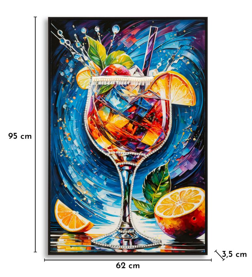 STAMPA DECORATA SU TELA LACCATA C/CORNICE COCKTAIL -B- FERRETTI