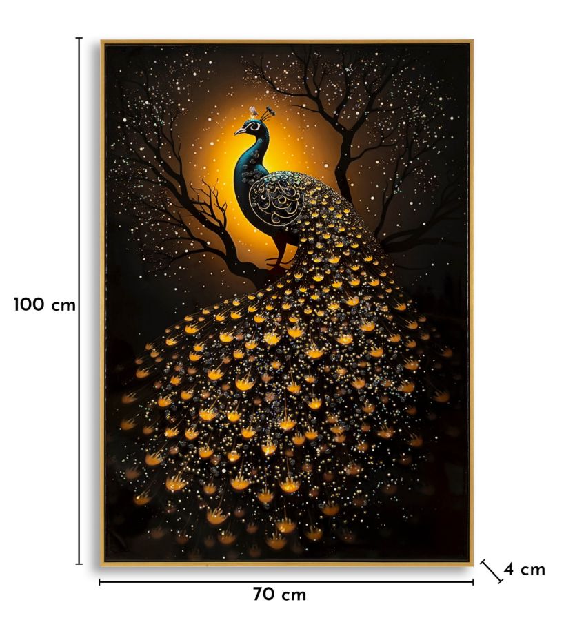 STAMPA DECORATA SU TELA LACCATA C/CORNICE PEACOCK - FERRETTI